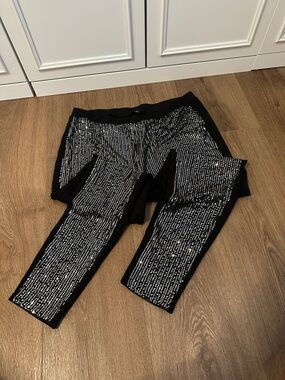 Black Sequined Stretch Jogger Pants